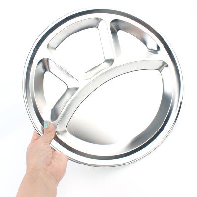 China Good Quality Outdoor Metal Stainless Steel Camping Four Grid Dish Dinner Dish Round Dish For Canteen And Restaurant for sale