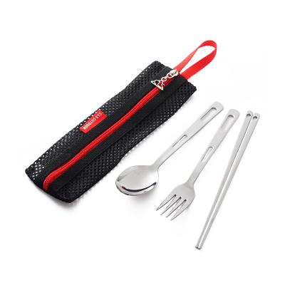 China Wholesale Metal Stainless Steel 3-Piece Set Chopsticks Spoon Fork Simple Cookware Set Camping Portable Travel Cutlery Set for sale