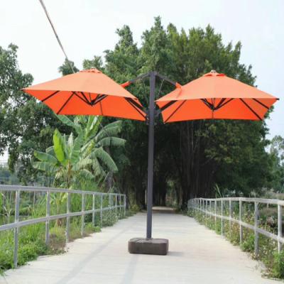 China Outdoor Canopy 3m Large Modern Aluminum Sunshade Double Two Heads Patio Umbrella for sale