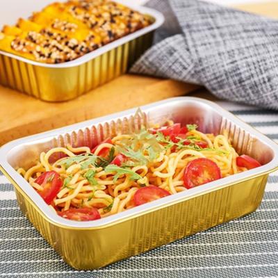 China Safety Sealed Cardboard Gold Disposable Takeout Package Commercial Rectangular Lobster Aluminum Foil Dinner Heatable Box Lid for sale