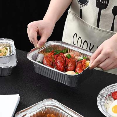 China Disposable Rectangular Silver Cardboard Barbecue Tin Canister Food Bowl Safety Aluminum Foil Packing Box Multi-specification Household Takeout for sale