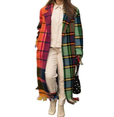 China 2022 Anti-Static European and American Long Sleeve Plaid Coat Women's Long Sleeve Button Hooded Printed Corner Coat for sale