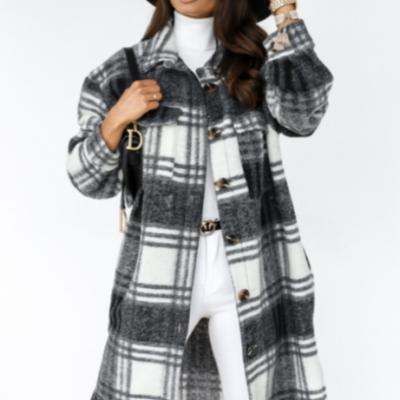 China Leisure Breathable Warm Plaid Lapel Button Long Sleeve Long Sleeve Equipment Dropshipping Hair Coat for sale