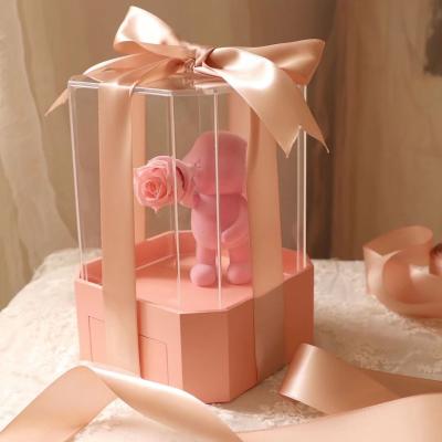 China Confession Hot Bunny Horn Natural Touch Preserved Flower Selling Ornament Acrylic Flower Box for sale