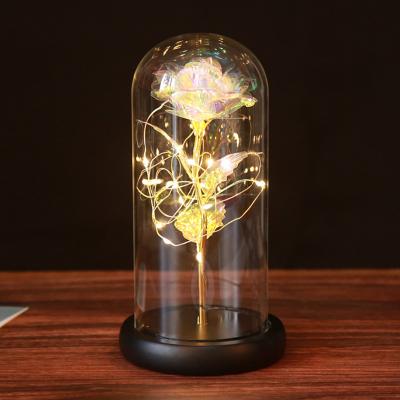 China Touch Natural Galaxy Rose Artificial Gold Rose Flower Plastic Colorful LED Rose Light For Valentine's Day Mother's Day Wedding Gifts for sale