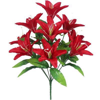 China Wholesale High Quality Artificial Flower Real Natural Lily Touch 3D Printing Lily Bouquet For Flower Wedding Home Decoration for sale