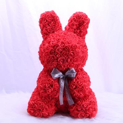 China Beautiful Colorful 2021 Christmas Valentine's Day Gift Preserved Pe Foam Roses Teddy Bear Roses Rabbit 40cm for sale