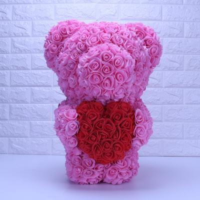 China High Quality PE Flower 40cm Big Size PE Artificial Flower Rose Bear With Stand Hear Small MOQ Good Quality Of Design for sale