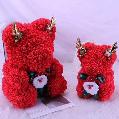 China 2021Valentines Day Natural Flower Rose Teddy Bear With Gift Box 40CM 25CM Rose Bear Christmas Decor Artificial for sale