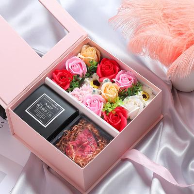 China Creative Rose Gift Artificial Flowers Soap Flower Touch Style Natural Hot Valentine's Day Gift Box With Clear Plastic Window for sale