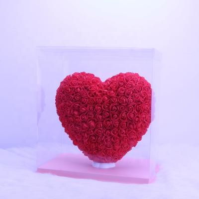 China Hot Selling Natural Touch Amazon Foam Rose Heart Artificial Preserved PE Foam Roses Heart with Bear and Pearl for sale