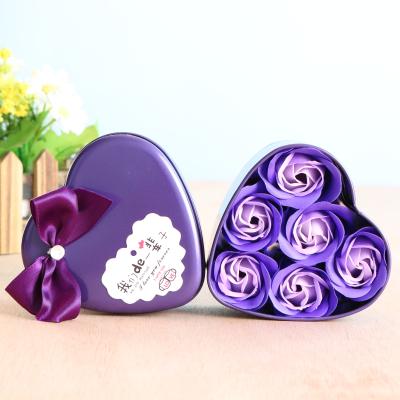 China Party Heart Shape Iron Box 9 Pcs Soap Roses Flower Artificial Flowers Metal Gift Box For 2021 Mother Valentines Day Gift for sale