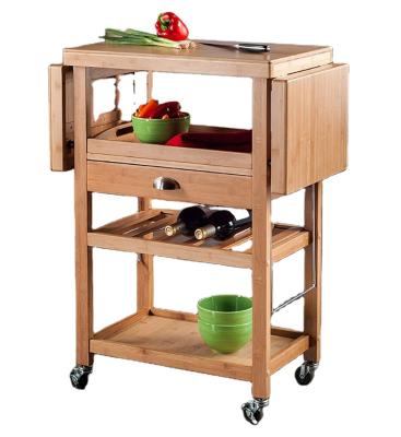 China Mordern Bamboo Wooden Kitchen Island Trolley Cart Cabinet w/Towel Rack Rolling Drawer Beams Dinner Car for sale