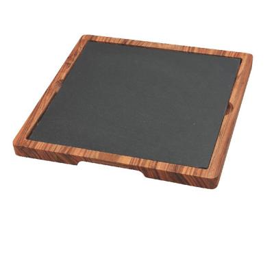 China Sustainable Wholesale Acacia Wood And Black Slate Cheese Board Kitchen Charcuterie Cutting Serving Board for sale