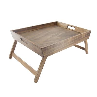 China Home Wholesale Custom Natural Wood Foldable Acacia Restaurant Hotel Wooden Serving Tray Trays With Handles Legs for sale