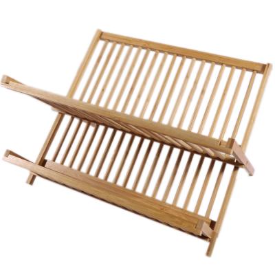 China Sustainable 2 Tier Dish Awesome Natural Bamboo Folding Dish Drying Rack With Drainer for sale