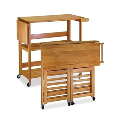 China Simple And Convenient Folding Bamboo Kitchen Cart With Movable Bamboo Pulley for sale