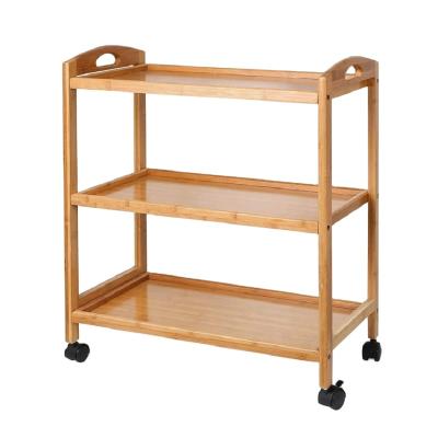 China Kitchen Tools Food Cart Bamboo Dining Cart 3/4 Layer Dining Rolling Cart Salon Side Cabinet Beauty Salon Trolley Small Kitchen Serving Cart for sale