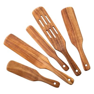 China Modern Wooden Spatula Set Wooden Spoons For Cooking, Natural Spurtles Wood Kitchen Teak Utensils Tools for sale