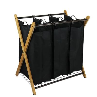 China Lightweight Folding Bamboo Cloth Basket Laundry Storage Bag for sale