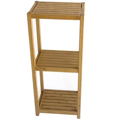 China Sustainable Manufacturer Bamboo Shelf Bathroom Rack Square 3-Tier Towel Display Stand Storage Organizer for sale