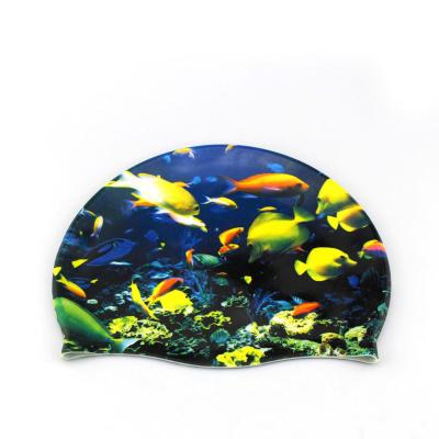 China Swimming Pool Marine Animal Heat Transfer Silicone Swimming Hat Full Printed Printing Swim Caps for sale