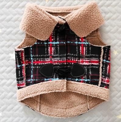 China Factory direct sale stocked luxury pet clothes winter striped plaid pattern lamb velvet vest pet clothes for sale