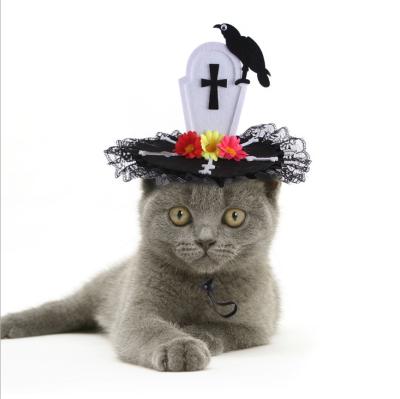 China 2021 New Store Pet Crossed Cat Headgear Halloween Hat Funny Viable Dog Skull Props Supplies for sale