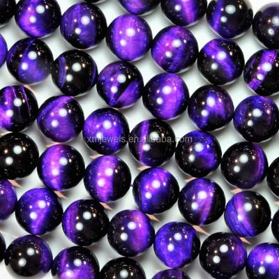 China Shiny Natural Gemstone Beads Purple Round Tiger Eye Beads Wholesale for sale