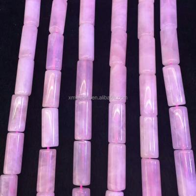 China Shiny Natural Stones and Crystals Lace Rose Quartz Tube Cylinder Beads for sale