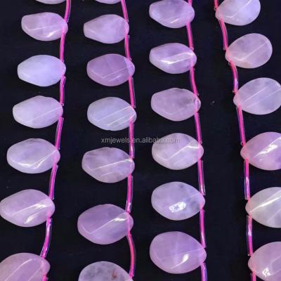 China Shiny Natural Rose Quartz Gemstones Faceted Tear Drops Top Side Drilled Beads for sale