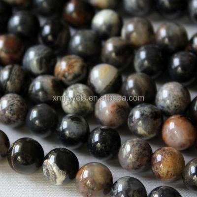 China Black Silver Leaf Jasper Round Pleochroic / Pleochroism Gemstone for sale