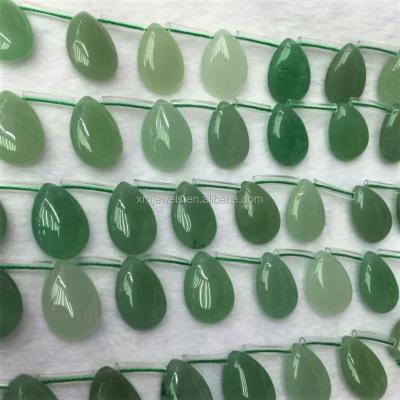 China Natural Green Tear Drop Quartz Pleochroic / Pleochroism Aventurine Side Drill Bead 13x18mm for sale