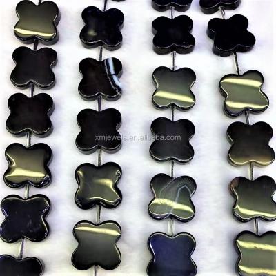 China Shiny Natural Black Onyx Stone Plain Clover Beads 20mm for sale