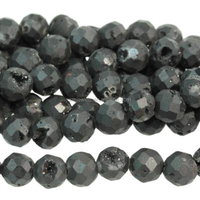 China Jewelry Making Black Agate Druzy Stone Faceted Round Beads For Jewelry Making 8mm 10mm for sale