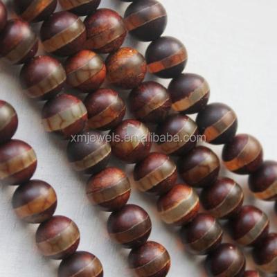 China Pleochroic / Pleochroism 8mm Natural Dark Brown Frosted Tibetan Dzi Agate Beads for sale