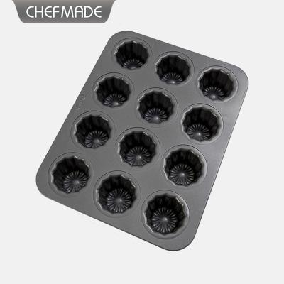 China CHEFMADE WK9867 Carbon Steel Bakeware 12 Cavity Cup Viable Cake Roll Non-Stick Cupcake Pan Cannele Mold Canele Mold for sale