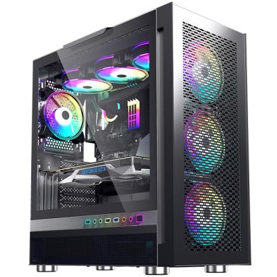 China With Power Supply EATX PC With Fan Colorful Tempered Glass Cpu Cabinet Gamer Computer Case Horizontal Dustproof Cooled Gaming Computer Case for sale