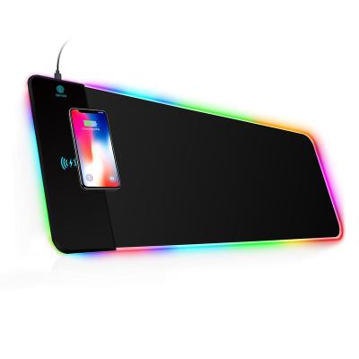 China Large 800 x 300 x 4 mm 11 LED Water Resistance RGB Gaming Mouse Pad XXL with 10W Fast Charging Qi Wireless Charging Mobile Pho for sale