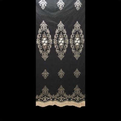 China Wholesale 100% Polyester Black Fabric Insulated Living Room Curtain Trimmings With Gold Embroidery for sale