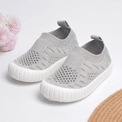 China New Flat Design Knitted Lovely Fabric Kids Walking Soft Shoes Kids Casual Sneakers for sale