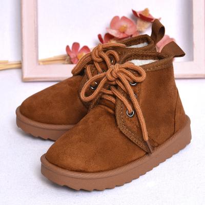 China Flat Ankle Lace Up Kids Suede Long Plush Warm Winter Snow Boots for sale