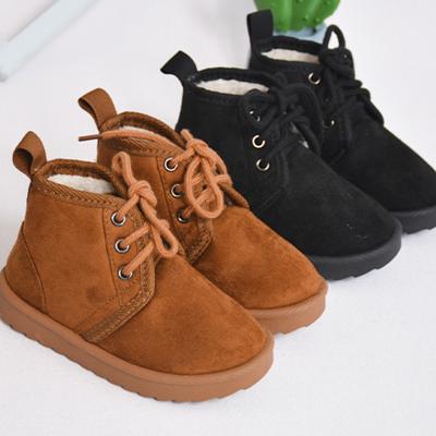 China New Flat Design Lace Up Kids Suede Plush Long Warm Winter Snow Boots Outdoor Flat Boots for sale