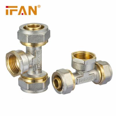 China Water IFAN Wholesale 16-25mm Brass Tee Fittings Connector Plumbing Material Brass Pex Fittings for sale