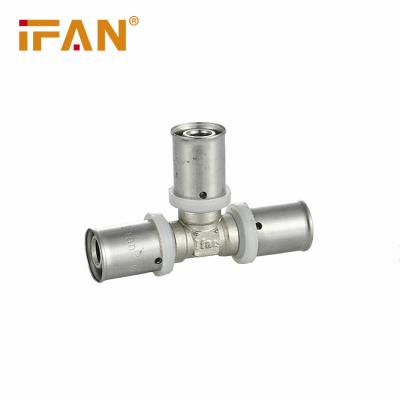 China Water IFAN Factory Supply Brass Tee Pex Pipe Fitting Water Tube Connector Brass Pex Press Fitting for sale