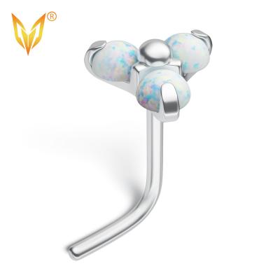 China Punk Popular Titanium 3 Opal Stone Blaze Set Tops L Bend LDOIT ASTM F136/G23 Nose Studs Titanium Piercing Jewelry for sale