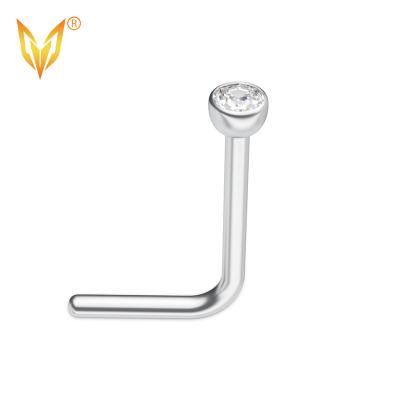 China LDOIT ASTM F136/G23 Punk Titanium Bezel Set Stone L Bend Nose Studs Tian Nose Rings Piercing Fork Set CZ for sale