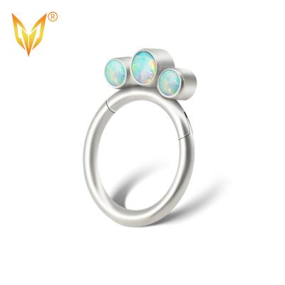 China LDOIT ASTM F136/G23 Punk Popular Titanium Jewelry Hinged Segment Ring With 3 Circles Opal Clicker Nose Rings Earring/Zircon Jewelry for sale