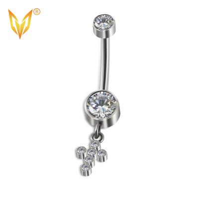 China LDOIT ASTM F136/G23 Punk Titanium Internally Threaded CZ Bezel Set With CZ Cross Hang Belly Button Rings Titanium Body Jewelry for sale