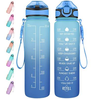 China Sport Sustainable Water Bottle 32oz With Marker&Buckle Strap Outdoor Weather Leakproof Tritan Water Cup Fitness Gym Motivation Camp BPA Free for sale